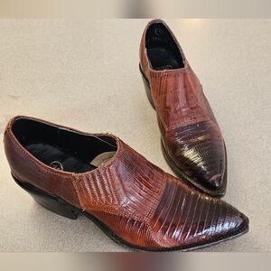 ​Vtg Nocona Women’s 6B Teju Lizard Exotic Western Mules Clogs Brown Style 1524